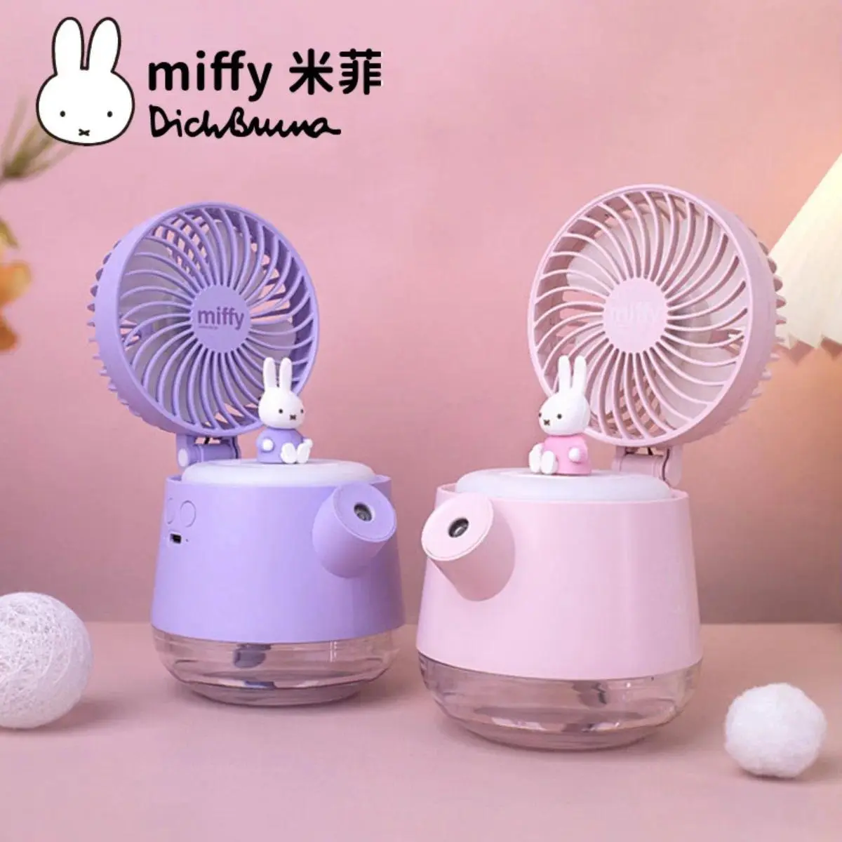 Kawaii Miffy Rabbit Spray Humidifier Fan Cute Cartoon Portable Small USB Charging Home Desktop Student Humidifier