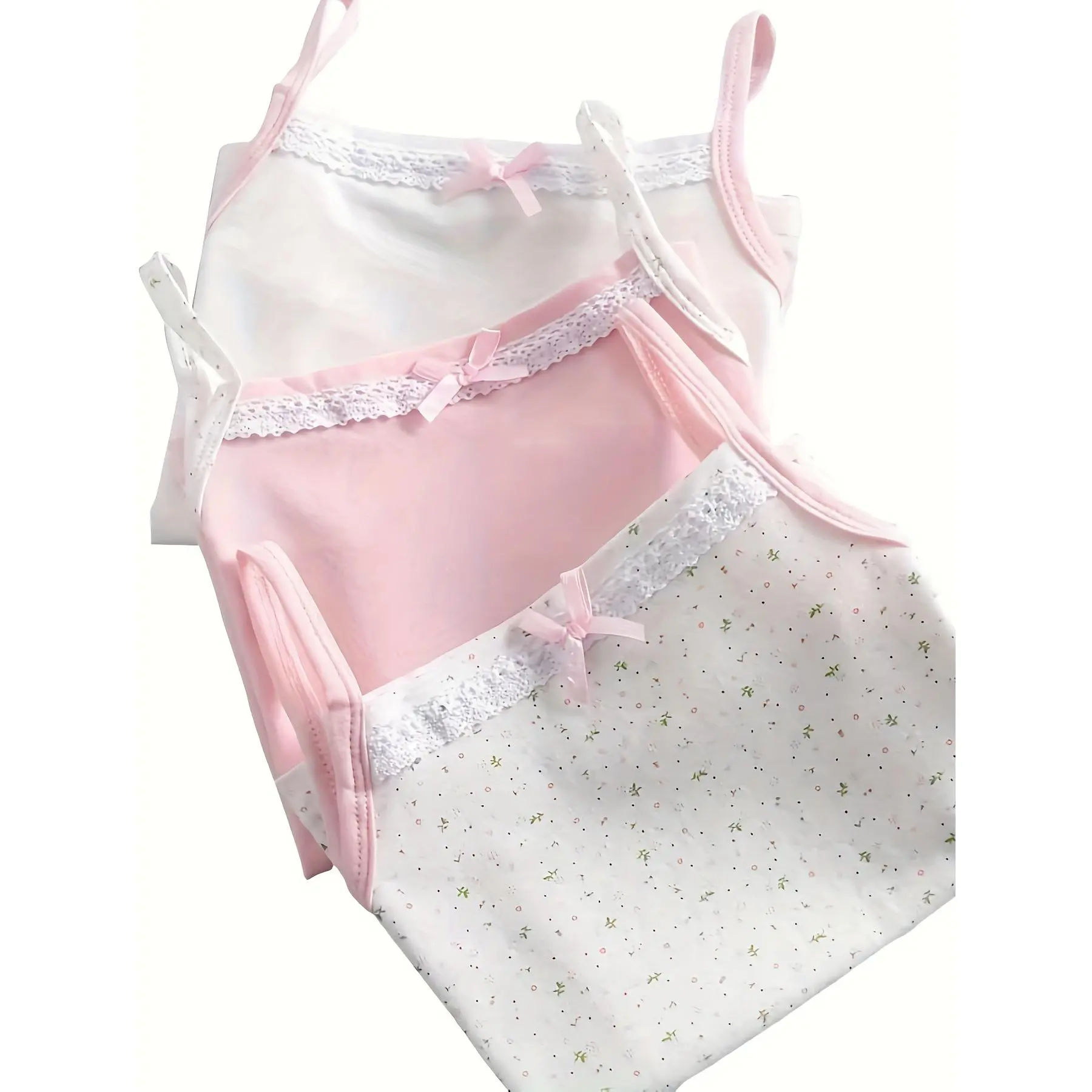 3pcs/Lot Girls Singlet Underwear Tank Cute Design Undershirts Tank Bow Tops for Girl Size 100-150 Breathable Tops