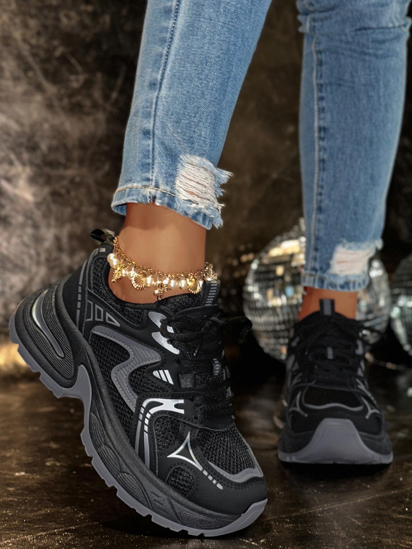 New Women's Chunky Sole Sports Shoes, Casual Dad Sneakers, Lace Up Sneakers, Athletic Shoes, Women's Fashionable Comfortable Breathable Shoes for All Seasons
