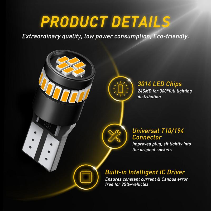 AUXITO 10x 194 LED Light Bulb 6000K White 168 2825 W5W T10 Wedge 24-SMD 3014 Chipse