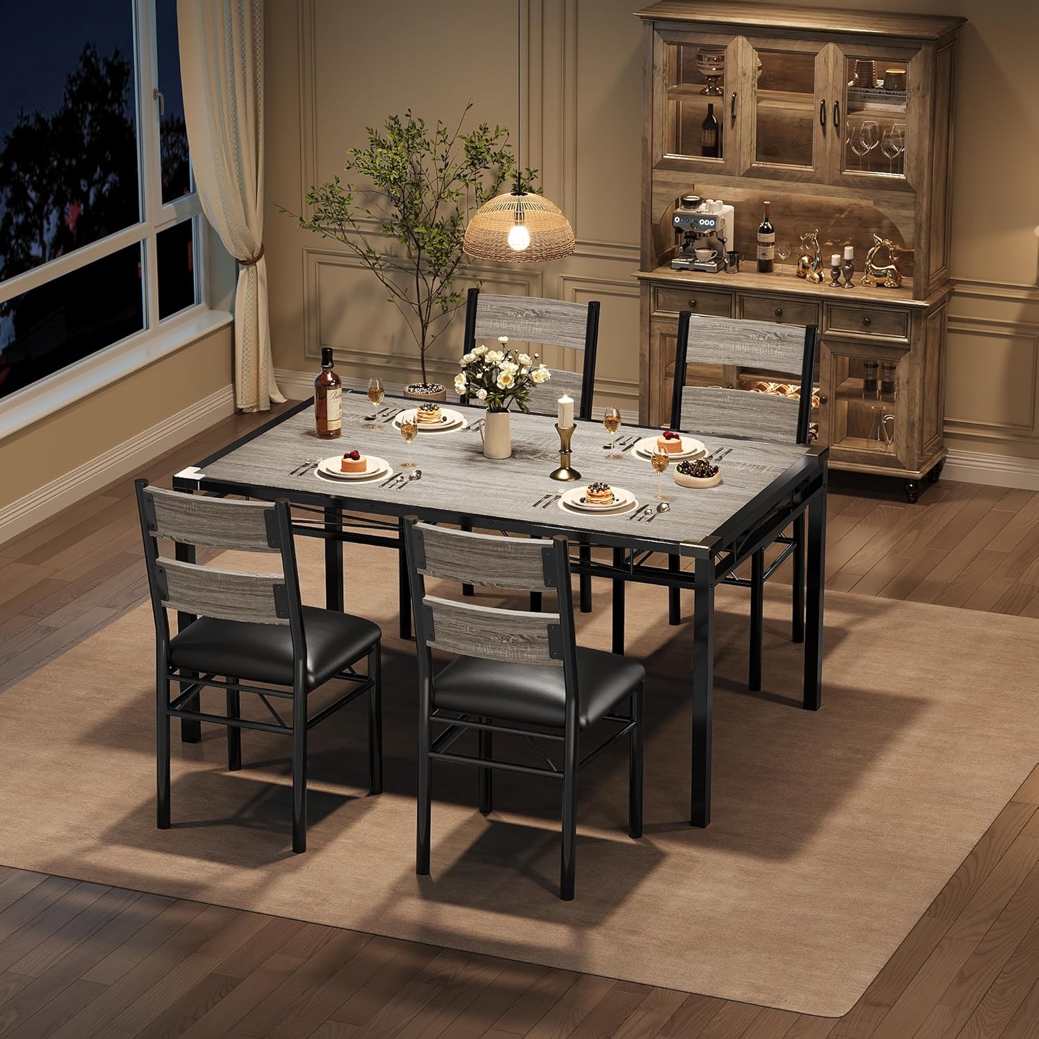 Dining Table Set for 2/4, Dining Table with 2/4 Upholstered Chairs, Bistro Table and Chairs Set of 2/4 with Corner Protector for, Kitchen, Apartment