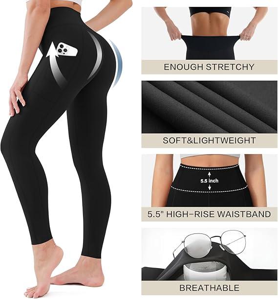 4-Pack Women's High Waist Yoga Pants with Pockets,baggy legging fit,grey leggings in the summer,Tummy Control Workout Running Yoga Leggings,shaping leggings,butt lifting legging SpringStatements