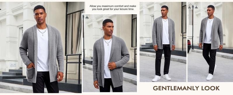 Runcati Mens Shawl Collar Long Cardigan Casual Knit Open Front Sweater Fall Winter Thermal Cardigan Sweater