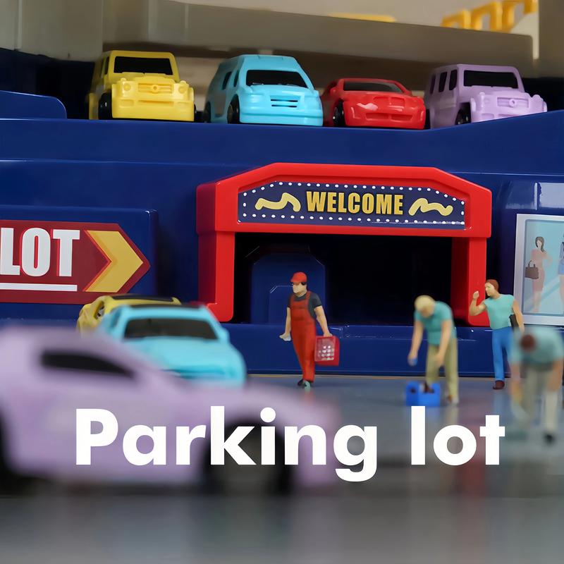 City Parking Lot-Parking Garage Toy Playset,Race Car Ramp Track Toys Sets Garage Playset with 4 Little Alloy Racer Cars Adventure Track,3Parking Levels Christmas Birthdays Gifts for Age 3 4 5 6 7 Boys Girls hot wheels garage toy pista de carros para niños