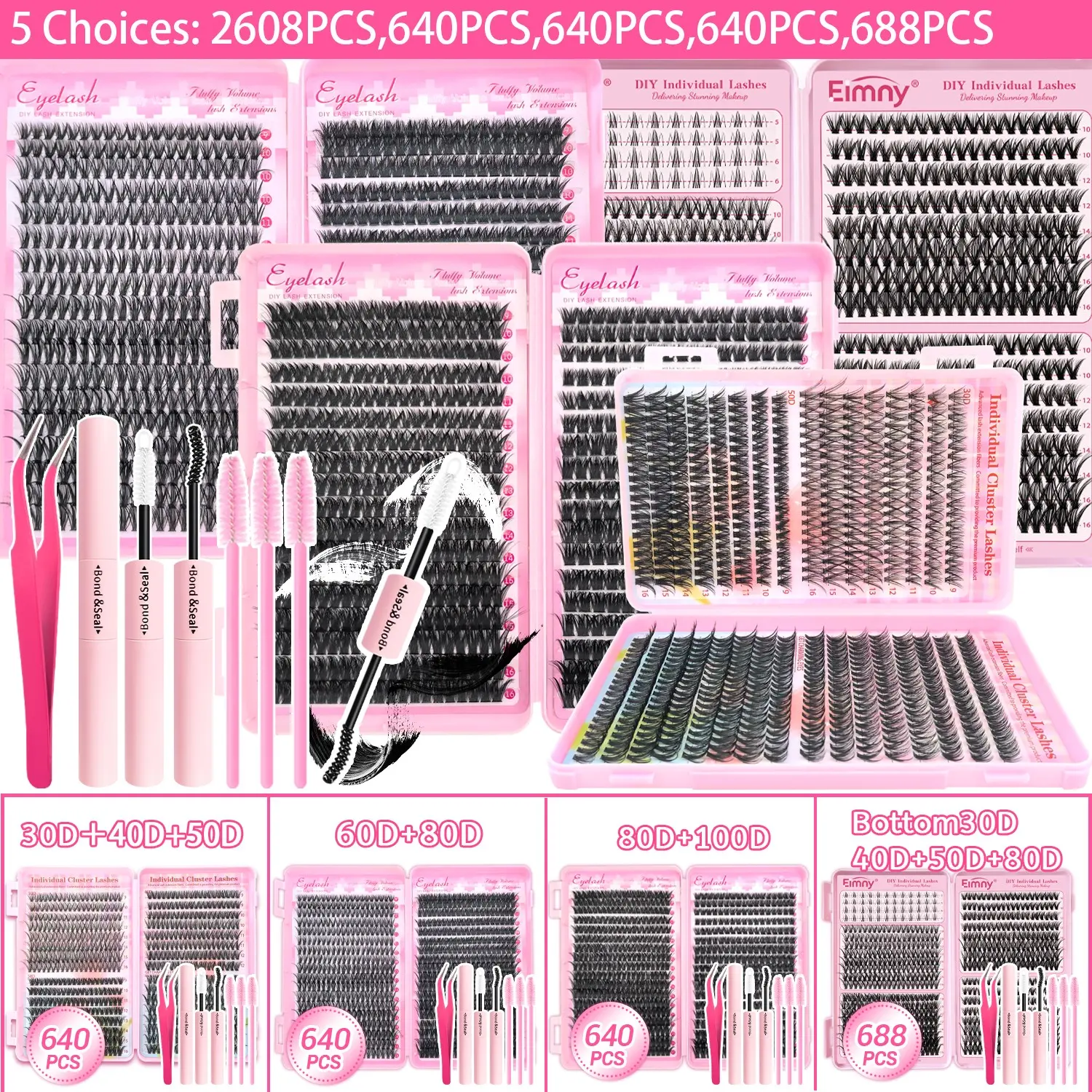 640 Pcs Synthetic False Eyelashes Set, Includes Glue, Setting Liquid, Tweezers, Brush, Easy for Beginners, Large Storage Box, Durable and Voluminous