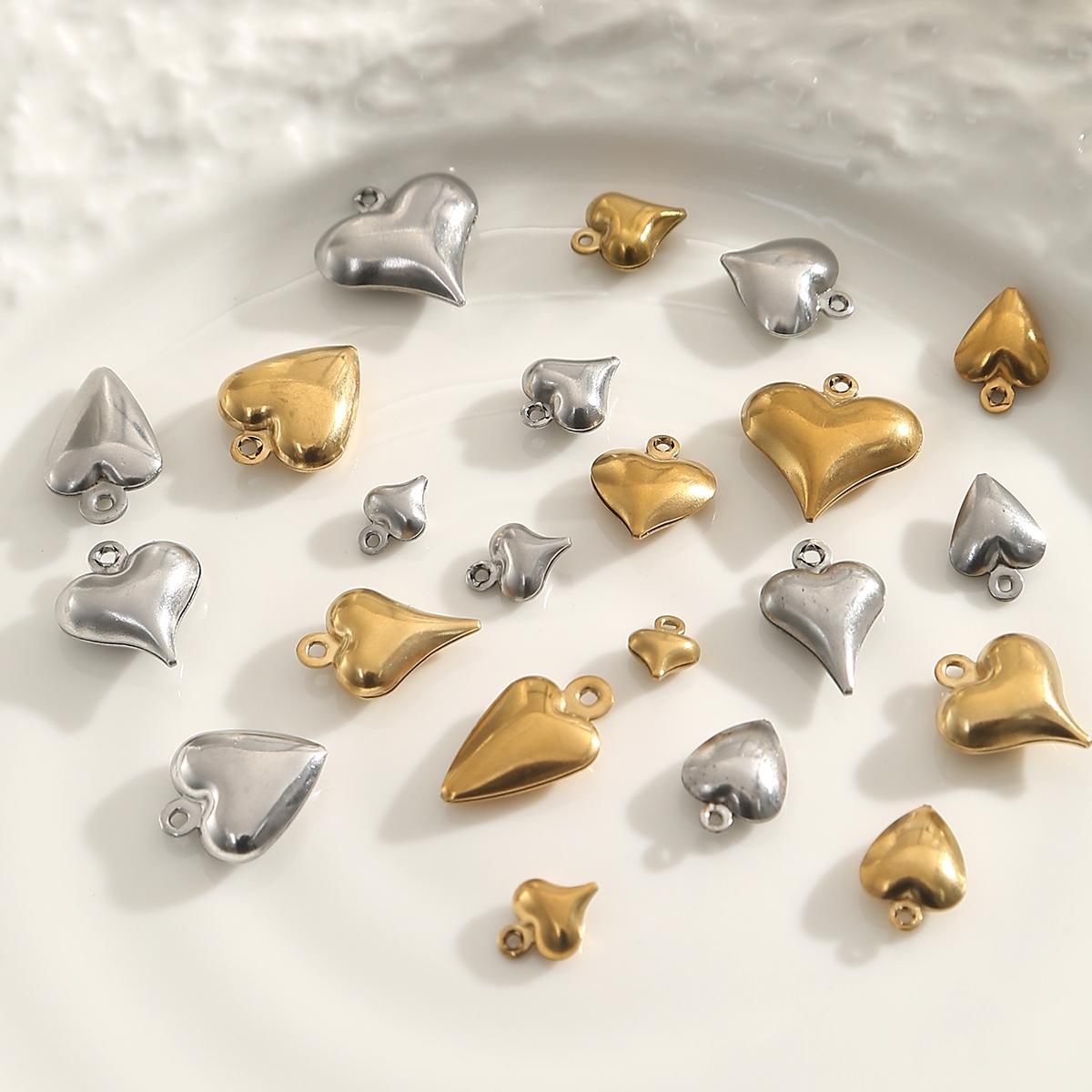 20pcs Stainless Steel Heart Pendants, DIY Jewelry Making Supplies, Necklace Bracelet Accessories, All Seasons