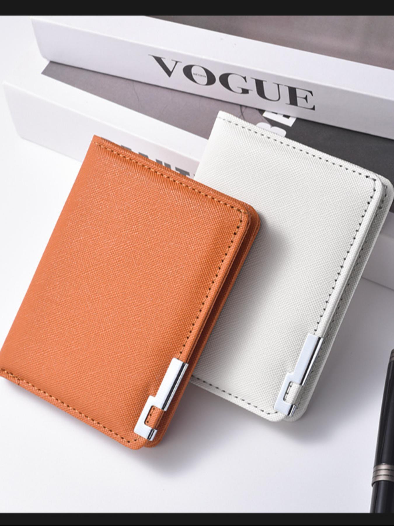 Men's Short Leather Wallet with Iron Edge Cross Texture, Multi-Card Slots Money Clip Card Holder, High-End Style Men's Wallet