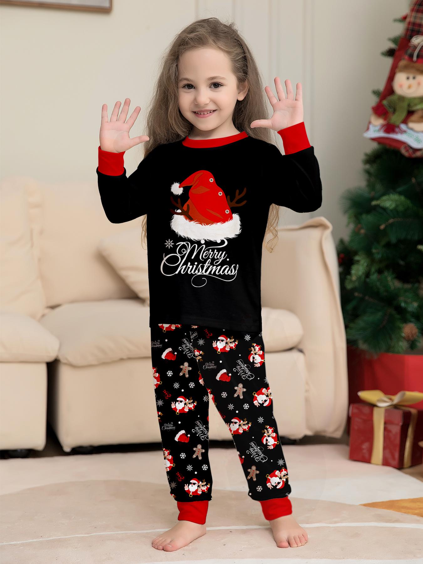 Matching Family Christmas Long Sleeve Pajama Set, Matching Outfits for Adults & Kids, Color Block Cuffed Loungewear, Couple & Family Matching Sleepwear, Color Contrast Raglan Sleeve Xmas Family PJs, Soft Comfy Home Wear for Families of 3 or 4