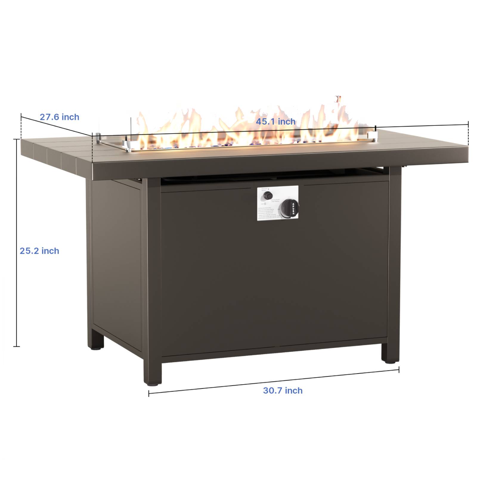 Kullavik 45" Propan Gas Fire Pit Aluminum Table 55,000 BTU Auto-Ignition ETL Certified Rectangle Outdoor Fire Table with Blue Fire Glass,Waterproof Table Cover Kullavik 45" Propan Gas Fire Pit Aluminum Table 55,000 BTU Auto-Ignition ETL Certified Rectangle Outdoor Fire Table with Blue Fire Glass,Waterproof Table Cover
