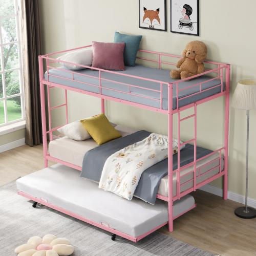 [Bellemave]Over Twin Bunk Bed Frame with Trundle,Metal Bunkbed with Sturdy Guard Rail and 2 sideLadders Adults,Can be Divided Into Two Beds, No Box Spring Needed, Noise Free for Dorm,Black