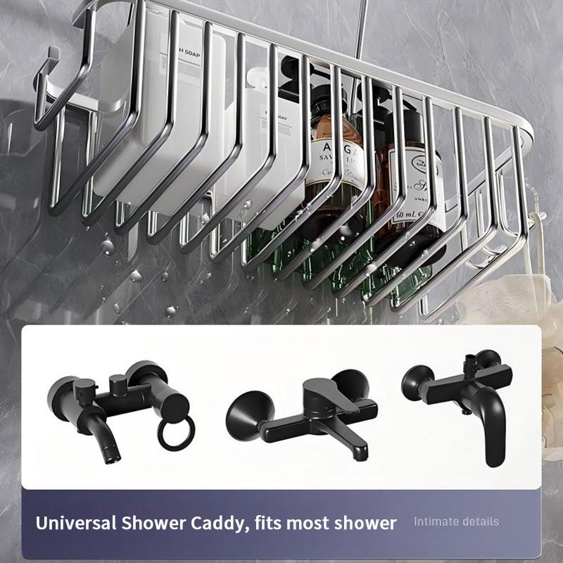 Hanging Shower Rack, No-Drill Bathroom Storage Shelf with Hooks, Rust-Resistant Shower Basket, Holds Shampoo and Conditioner, Bathroom Accessories