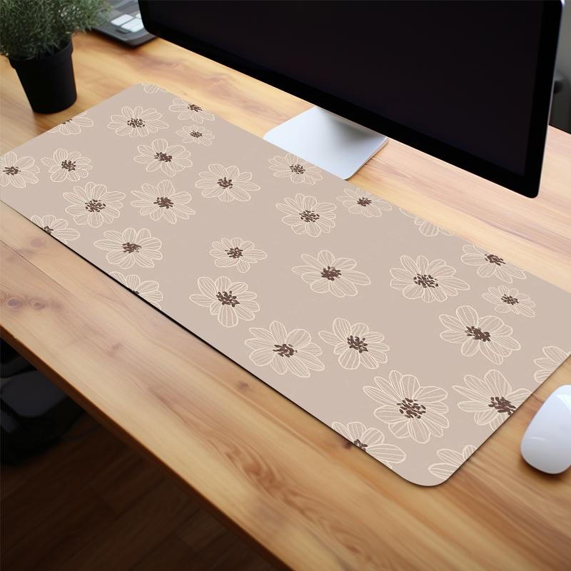 Cute Floral Pattern Extended Mouse Pad, Rectangle Gaming Mouse Pad, Non-slip Rubber Base Stitched Edge Desk Keyboard Mat for Home Office Game, Desk Accessories