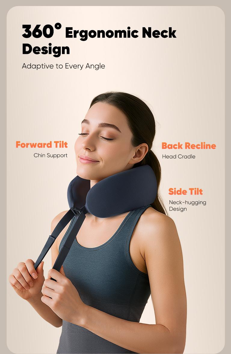 CINCOM U-Shaped Neck Massager Pillow（Midnight Blue） for Cervical Support, with Soothing Heat & Kneading, 360° Memory Foam Support, Cordless, Rechargeable & Portable, Perfect Gift for Black Friday, Thanksgiving, Christmas, Birthdays & More