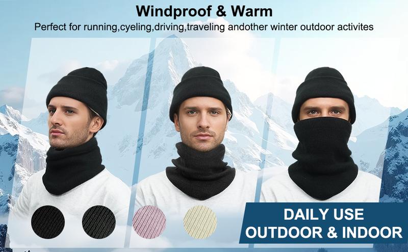 [Buy 1 Hat Get 1 Free Neck Gaiter] Viyawise Satin Lining Solid Color Beanie Hat for Men & Women - Ultra Soft, Stretchy Ribbed Knit, Foldable Design for Daily Use & Outdoor Activities Ear Cover Warm