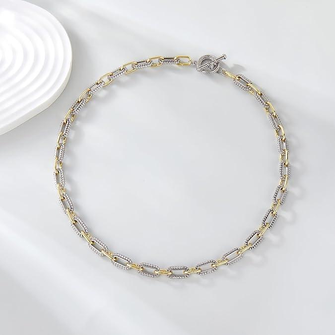Aprilery Trendy Two-Tone Chain Necklace for Women - 18.9 Inch Silver & Gold Link Design, Hypoallergenic & Durable, Perfect Gift for Special Occasions
