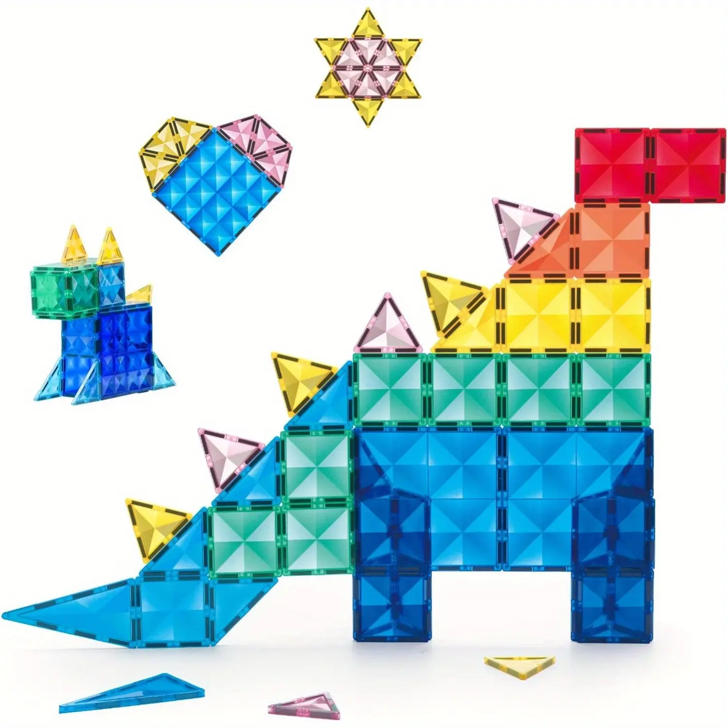 Tile building blocks, 58 pieces 3D tile building set, suitable for children and toddlers, suitable for educational STEM magnetic stacking toy construction kits for boys and girls aged 3, 4, 5, 6, 7, 8 years old.