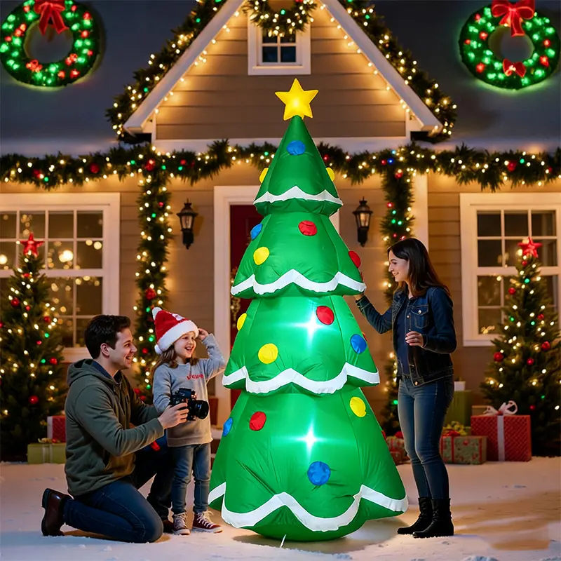 7 FT Christmas Inflatable Tree with Star Topper, Colorful Ornaments, Built-in LED Lights, Polyester Blow-up Yard Decor for Outdoor Lawn & Indoor Room Xmas Holiday Festive Decoration