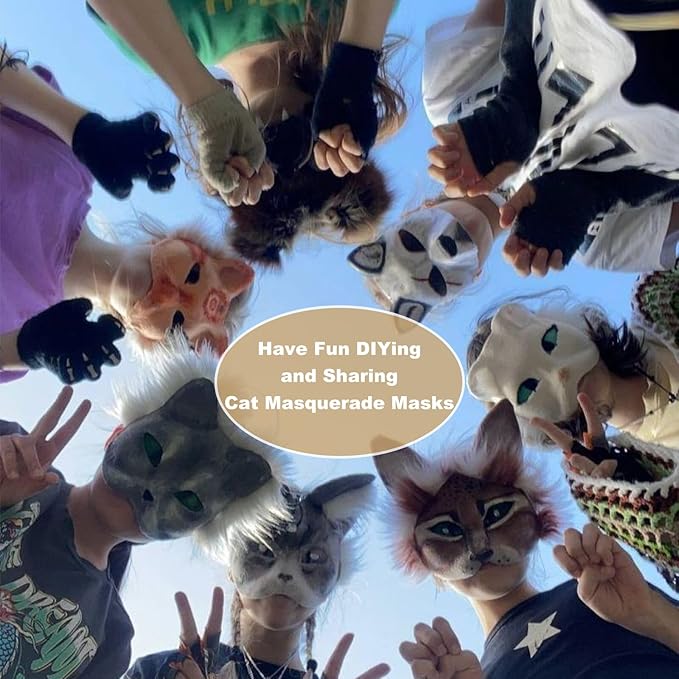31 Pcs Therian Mask Kit Blank Cat Mask White Therian Masks Half Face Hand-painted DIY Masks for Masquerade Cosplay Party Gifts