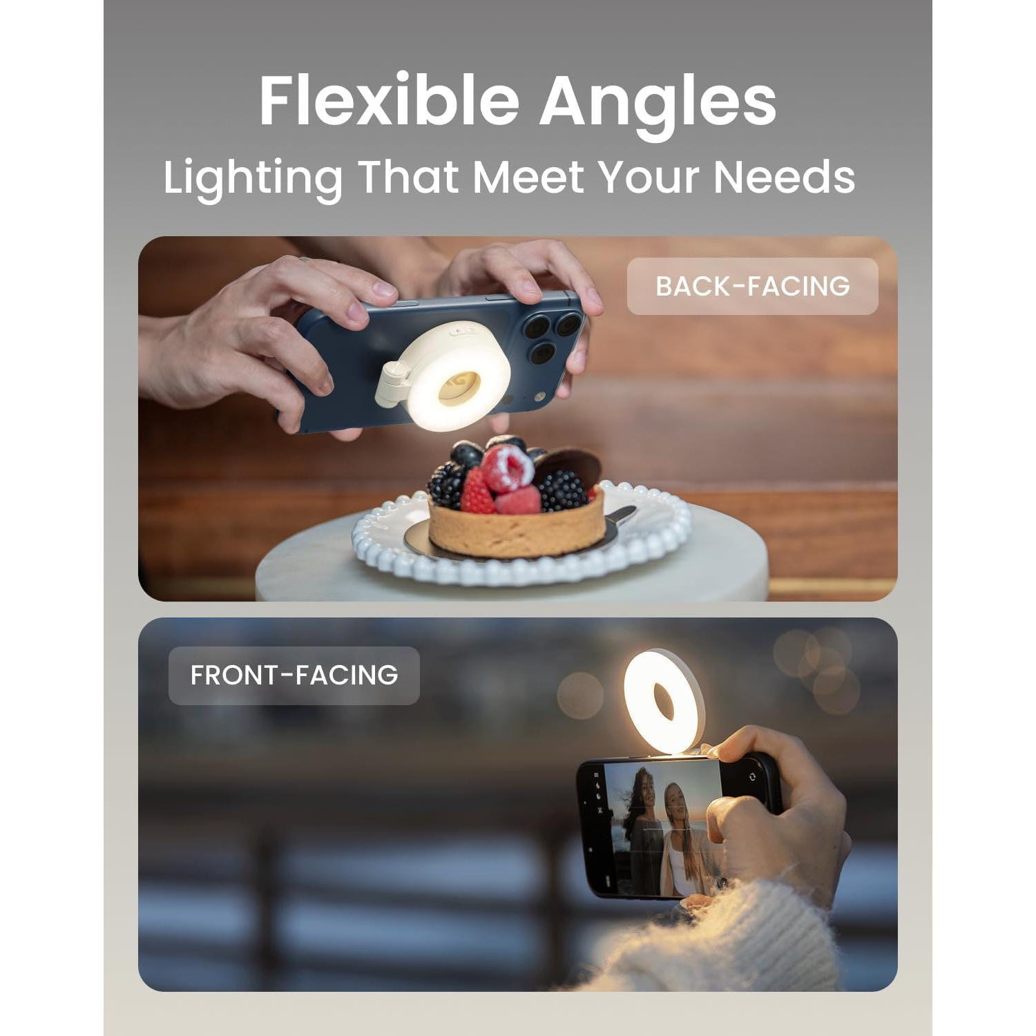 Selfie Light for , Portable Ring Light for Phone | Rechargeable Phone Ring Light, Pocket Sized, 40 LEDs, Mini Cell Phone Selfie Light for Video Recording, Vlogging & Travel