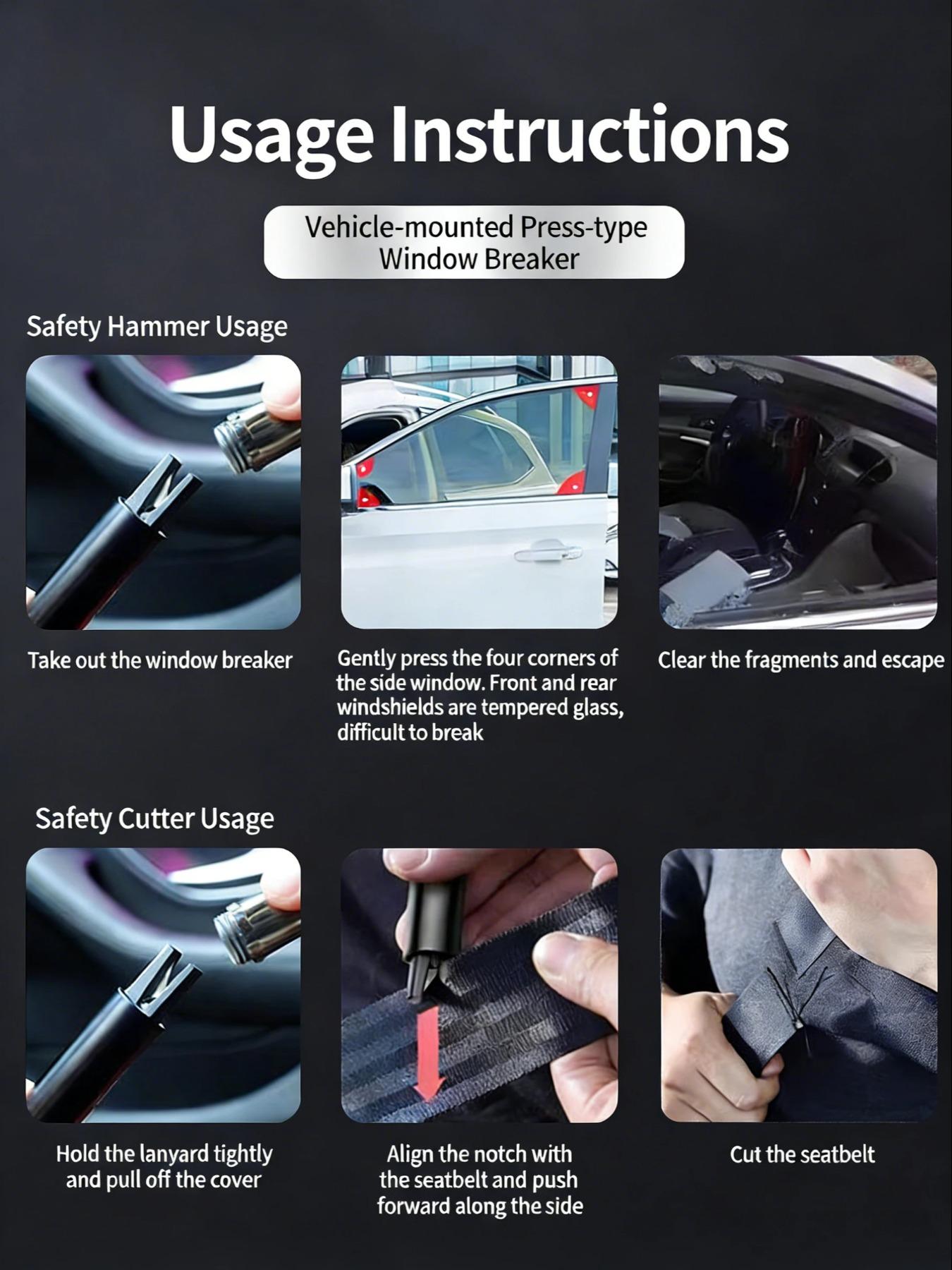 2-In-1 Aluminum Car Safety Rescue Hammer, Automatic Seatbelt Cutter Window Breaker, Emergency Rescue Tool, Essential Automotive Gear
