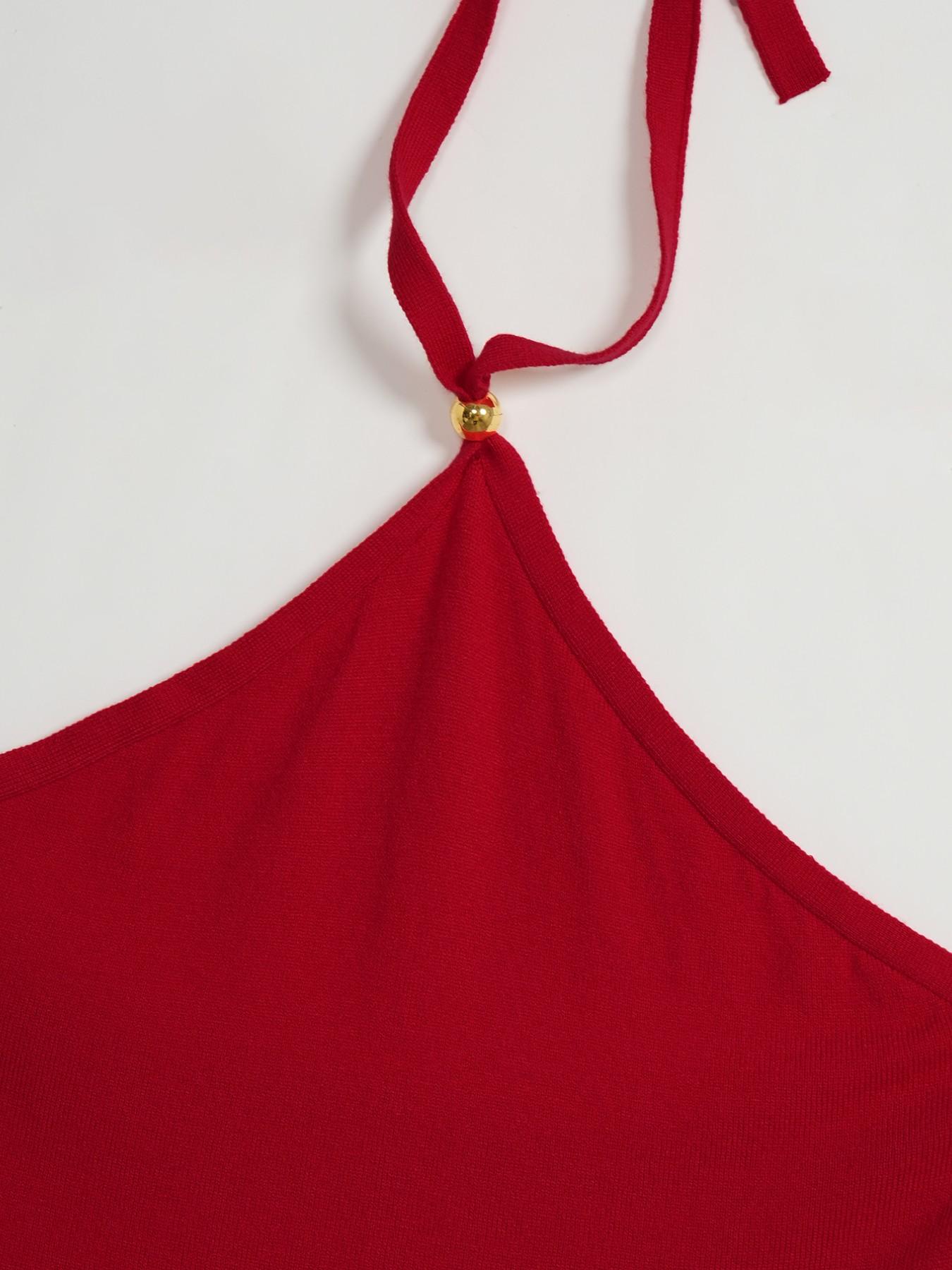 Red Halter Knit Mini Dress Women Backless Bodycon Sleeveless Slim Fit Beach Vacation Dress Sexy Summer Going Out Dress Elegant Chic Resortwear Holiday Party Dress Y2K Fashion