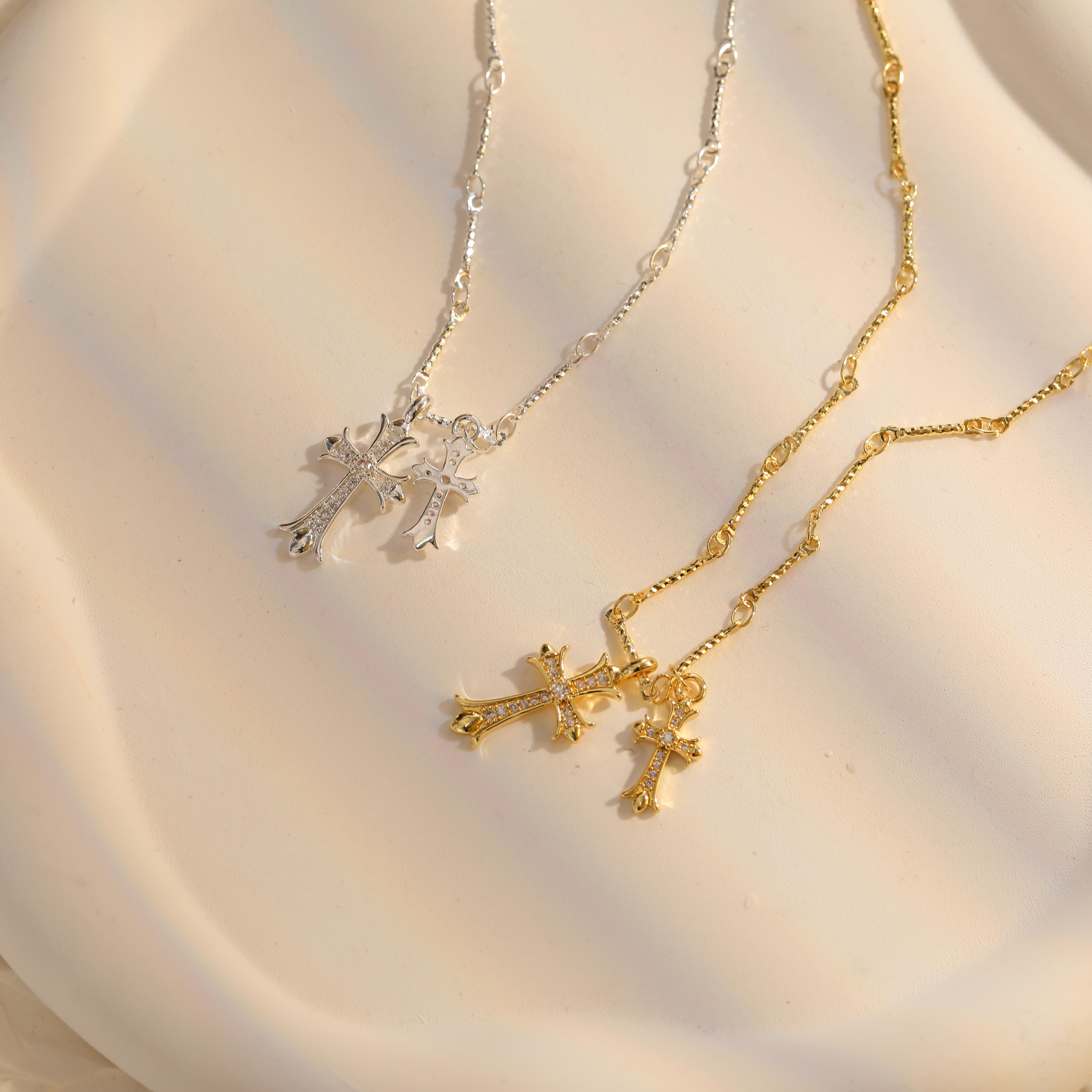 MIDEEO Cross Necklace 14k Gold Plated Double Cross Pendant CZ Cubic Zirconia for Women Men Boy Jewelry Birthday Dainty Gifts Springtok MIDEEO Cross Necklace 14k Gold Plated Double Cross Pendant CZ Cubic Zirconia for Women Men Boy Jewelry Birthday Dainty Gifts Springtok