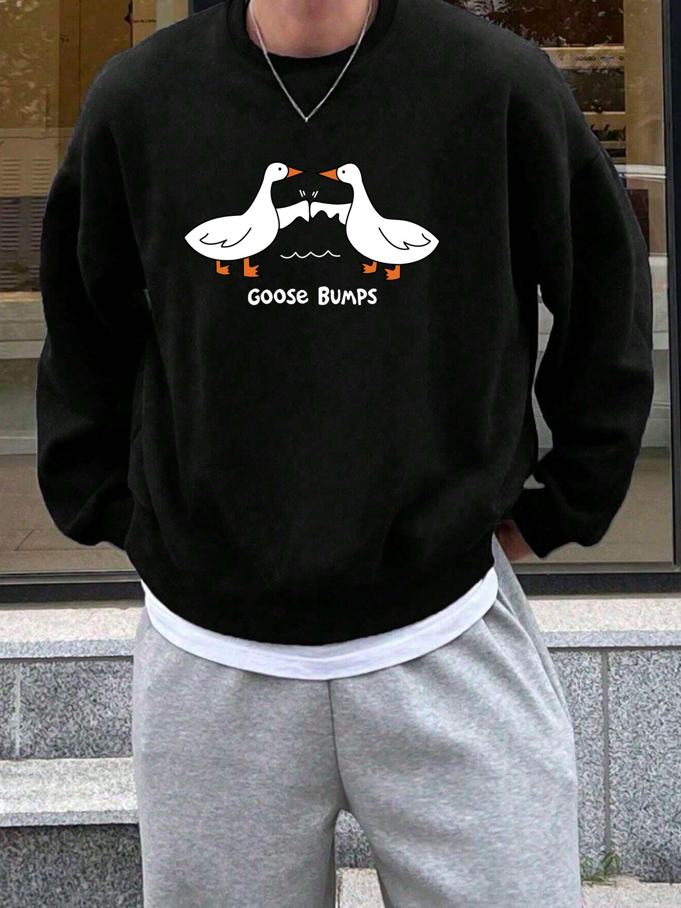 Unisex's Letter & Goose Print Drop Shoulder Cozy Sweatshirt, Casual Loose Long Sleeve Round Neck Pullover for Fall & Winter, Daily Wear Clothes for Men & Women