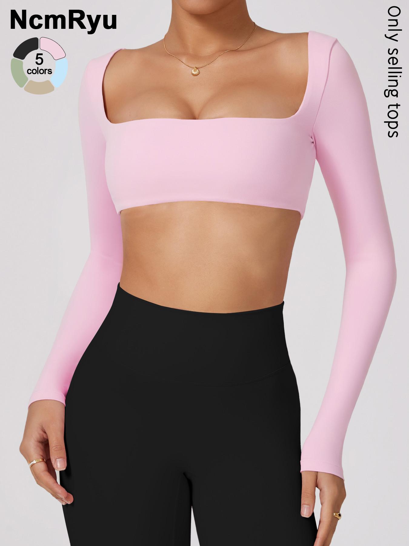 Women's Long Sleeve Sports Top, American Style, Professional Performance, Classic Square Neck, High Elasticity, Breathable Fabric, Breathable Workout Tops