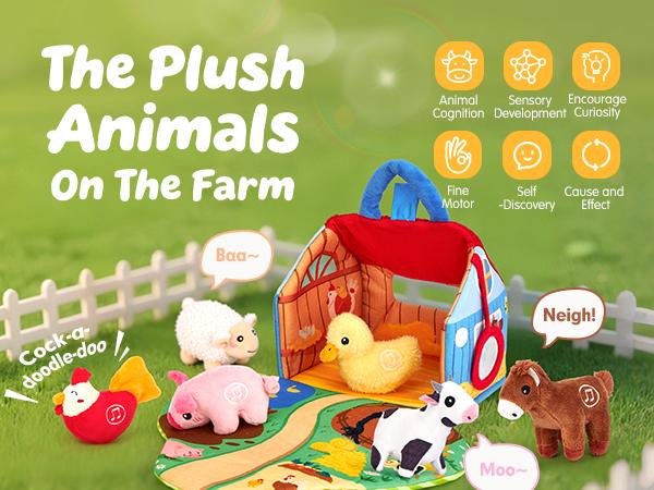 hahaland Surprise Barn with Stuffed Farm Animals with Real Sounds,Toddlers Sensory Toy,Easter Basket Stuffers,Montessori Toys for 6 Month Old Baby 1 Year Old Boy Girl Gifts,Toys for Easter,Valentines Day & Birthday Gifts