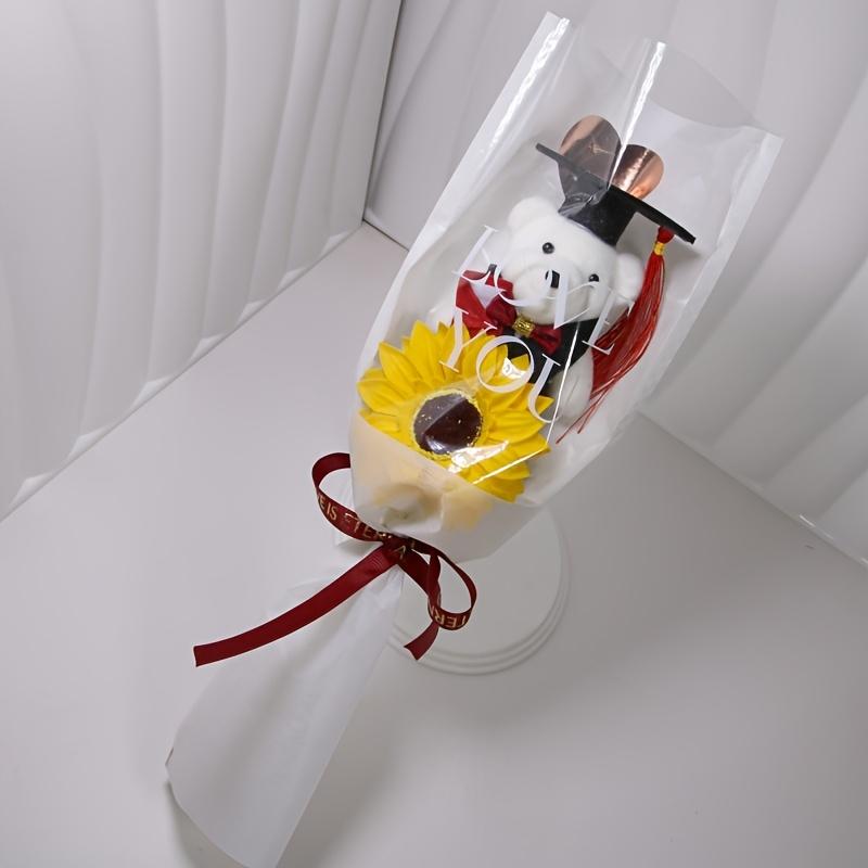 1pc of Bear Wearing a Graduation Cap with Golden Heart Wrapping Paper Bouquet, Realistic Sunflower Bouquet, a Gift for Friends, Classmates, Or Girlfriends During Graduation Season Parties