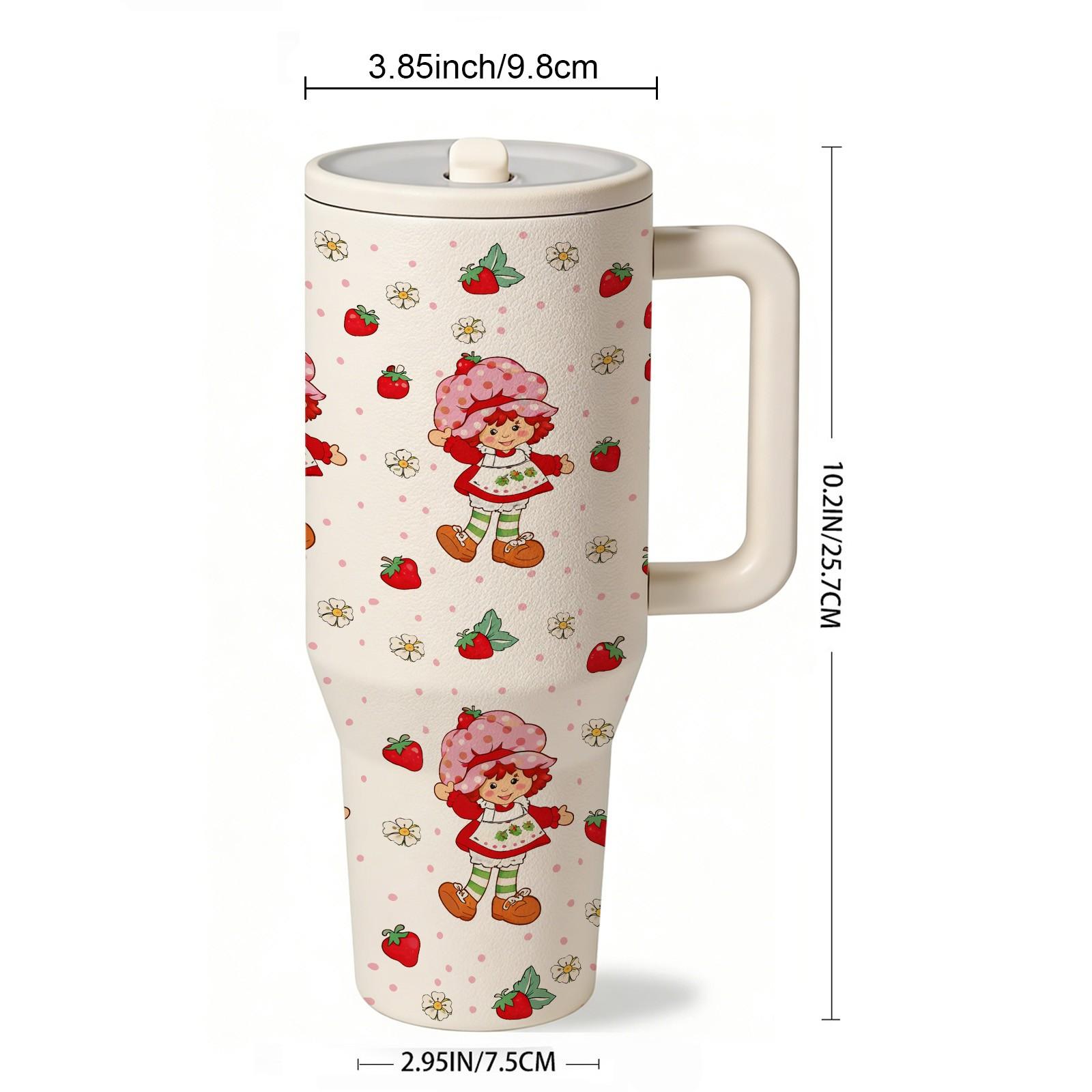 1 Pc 40oz Insulated Mug with Straw Lid and Handle, Cute Strawberry Girl Cartoon Pattern Tumbler, Double Wall Vacuum Thermal Mug for Hot Cold Drinks, Keeps Hot 12 Hours Cold 24 Hours, Large Capacity Leak Proof Design, Gift for Women Girls Holiday