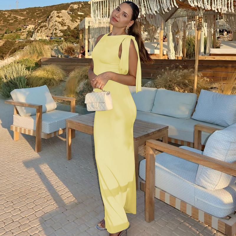 Knotted One Shoulder Mermaid Dress Women's 2025 Summer & Fall New Sleeveless Maxi Bodycon Dress for Ladies Evening Party Club Dating Elegant Dresses Clothes Outfits