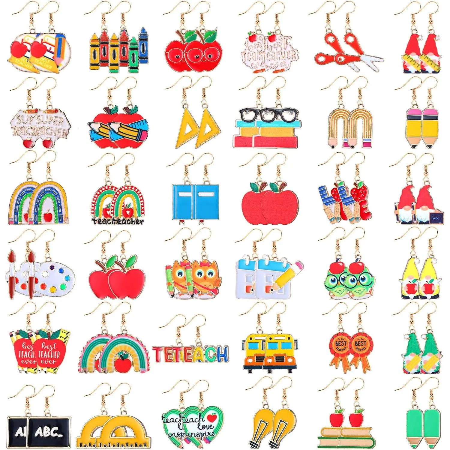 36 Pairs Teacher Earrings for Women Bulk | Pencil   Dangle Drop, Stud Earrings for  to School , Teacher Appreciation