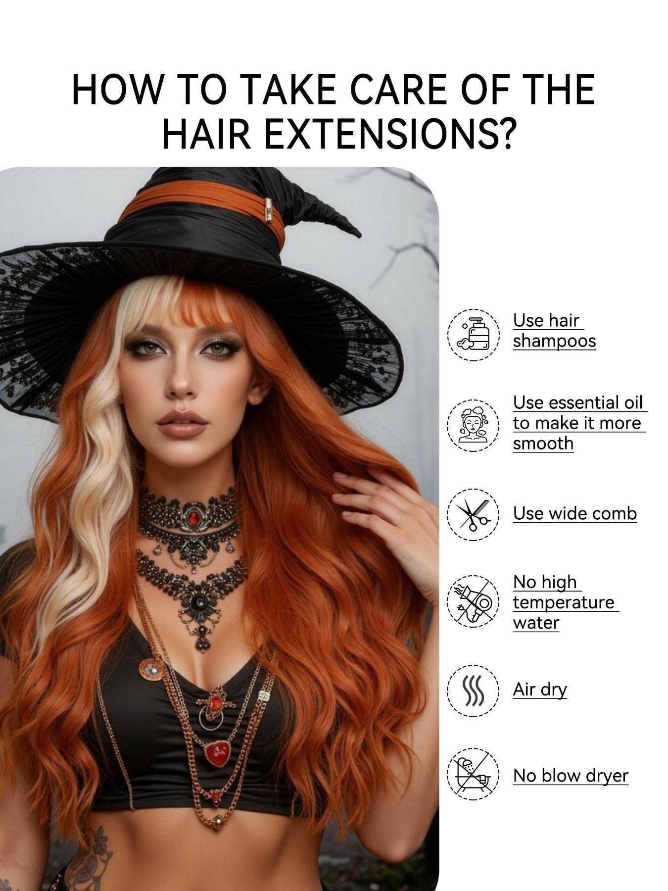 Fashionable Festival Long Curly Orange Wigs with Bangs and Highlights Synthetic Women's Wigs for Festivals, Dance Parties or Halloween Cosplay Taking Photos