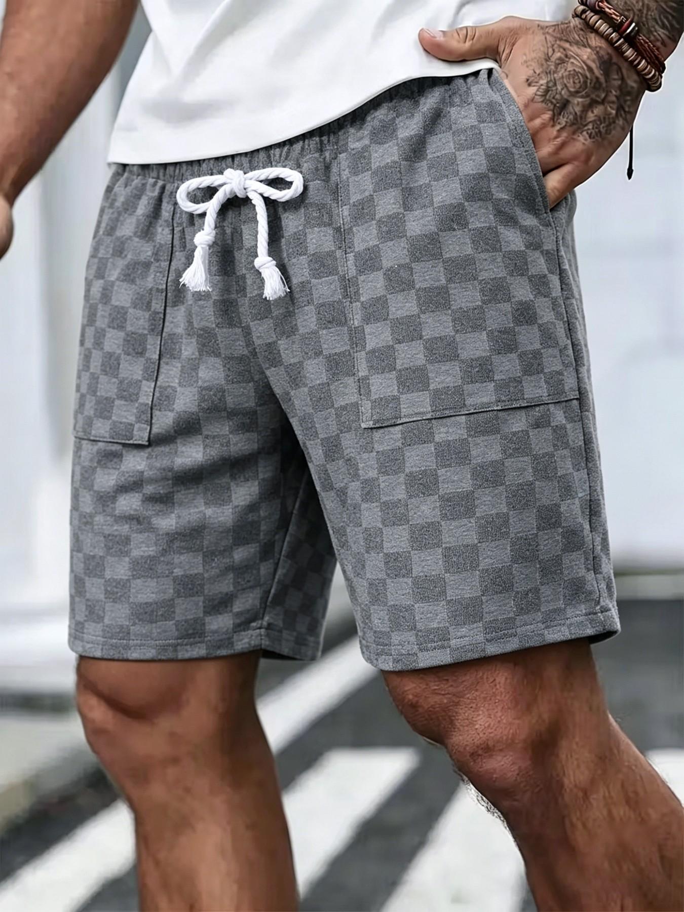 Men's Waffle Check Casual Shorts, Breathable Skin-Friendly Loose Fit Straight Leg Five-Quarter Pants, Daily Commute Versatile Beachwear