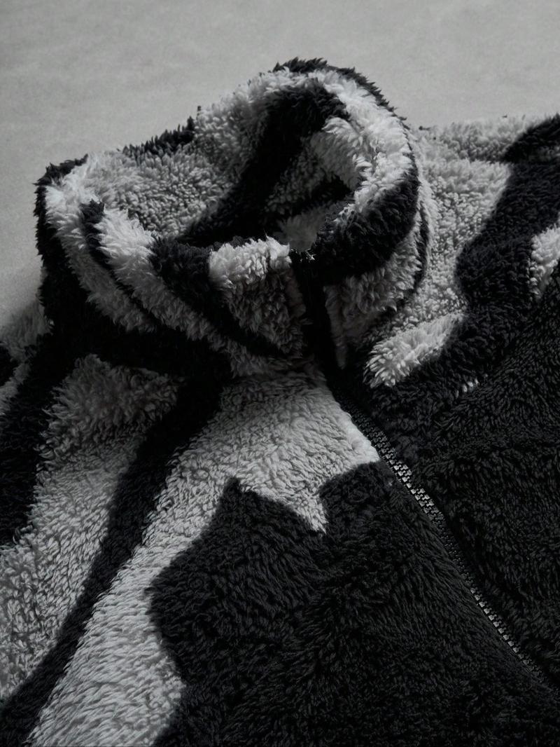 Unisex Y2K Style Gothic Runes Cross Pattern Streetwear Camo Colorblock Fall Winter Fleece Warm Jacket Coat, High Street Culture Gift,Couple outfits and trendy outfits