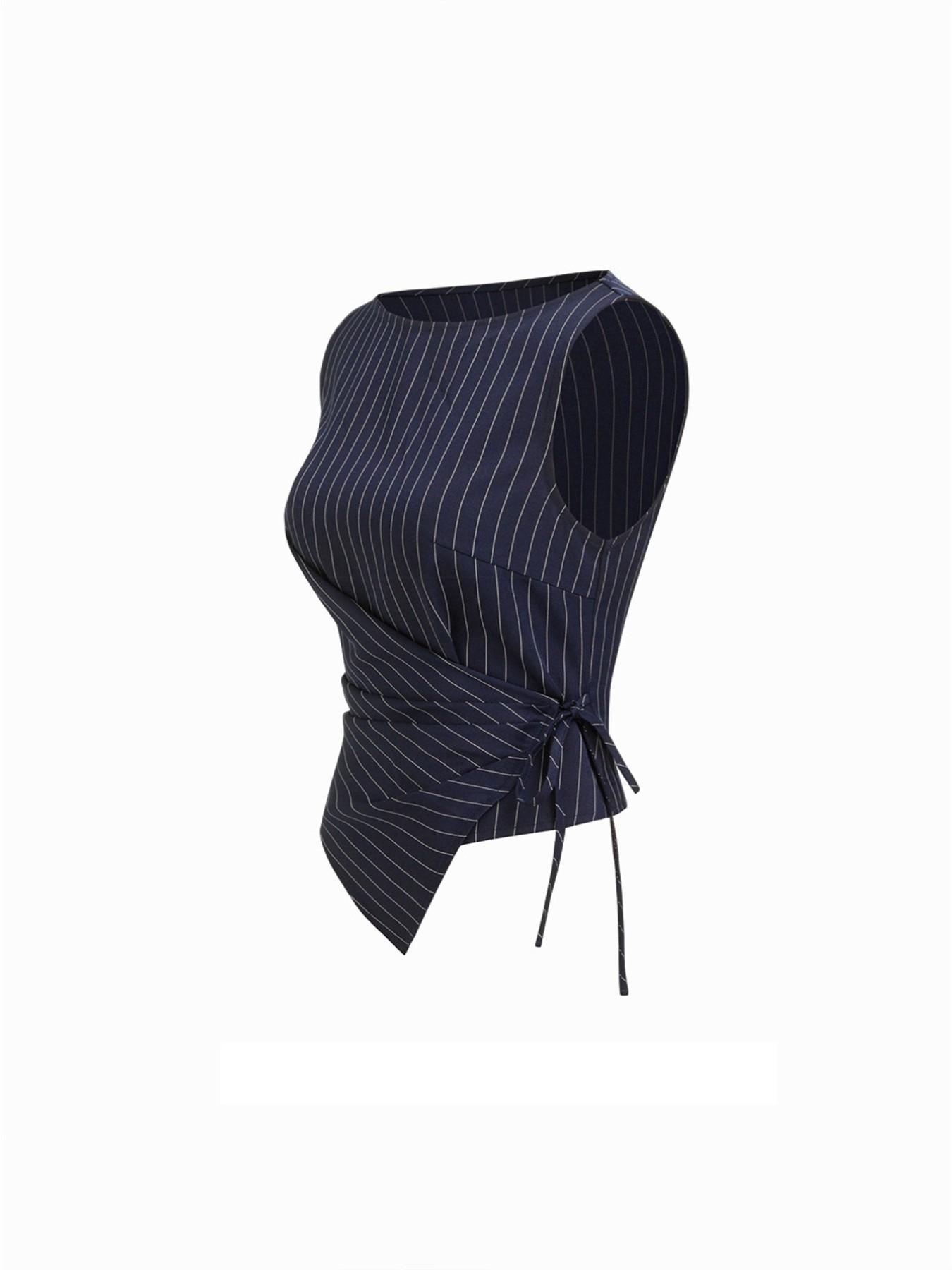 Women's Striped Strapless Tie-Back Vest Top and Straight Leg Pants Set, Corporate Outfits Women, Elegant Slim-Fitting Outer Vest Suit for All Seasons