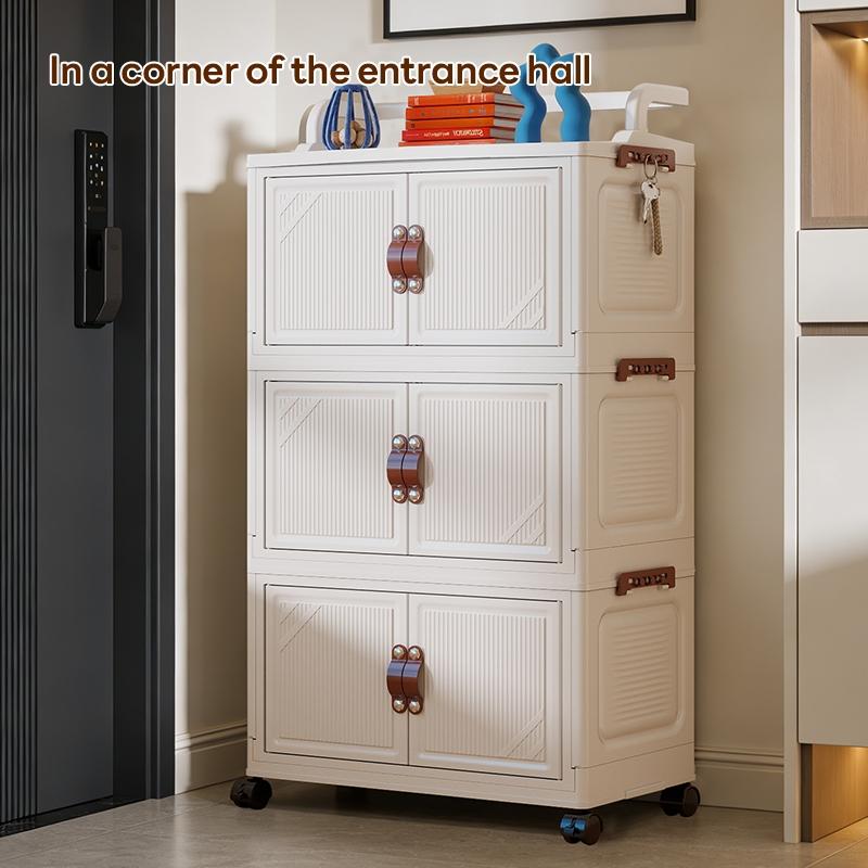 Modern Simple Style Plastic Storage Cabinet, 2-6 Layers, with Wheels, Easy to Clean, Dustproof, Ideal for Bedroom and Daily Use