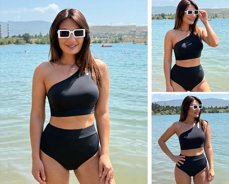 Yonique Two Piece High Waisted Swimsuits for Women - One Shoulder Bikini Tummy Control Bathing Suit 2025 Full Coverage