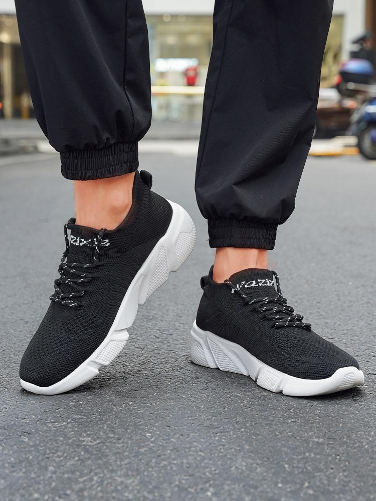 Unisex Black-Gold Flyknit Sock Shoes: Soft Sole Shock-Absorbing + Elastic Mouth, Daily Commuter Lazy Sneakers