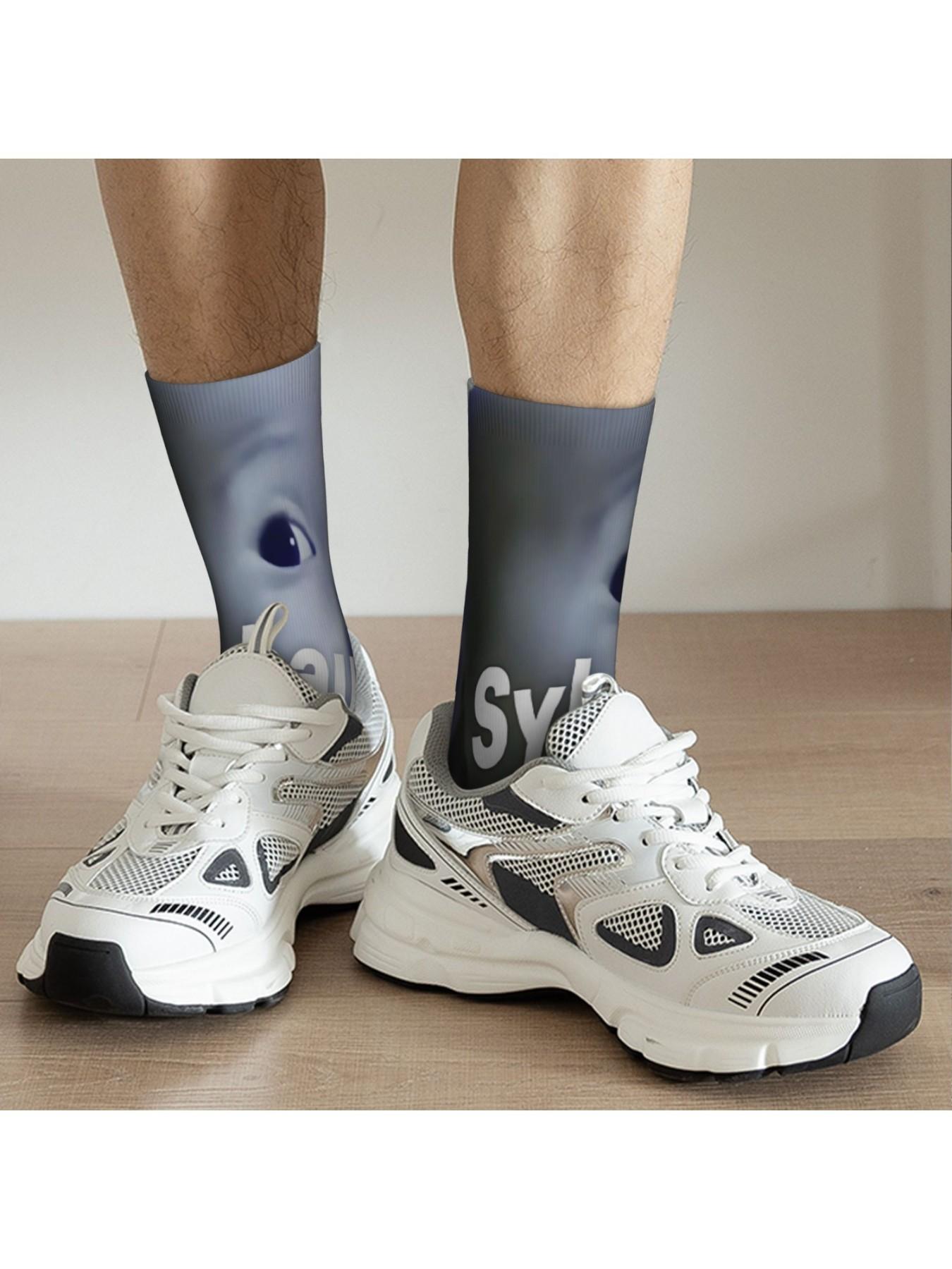 1 Pair Hip Hop Vintage Sybau Crazy Men's compression Socks Unisex Funny Street Style Pattern Printed Funny Novelty Happy Crew Sock Streetwear