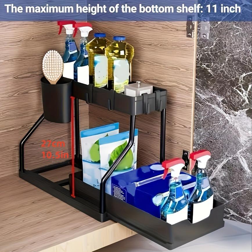 2 Layer Pull Out Storage Rack, Large Capacity Adjustable Dividers Drawer Organizer, Kitchen and Bathroom Storage Rack, Double Tiers Cutlery Holder, Drawer Dresser Organizer, Kitchen Sink Rack, Bathroom Organization