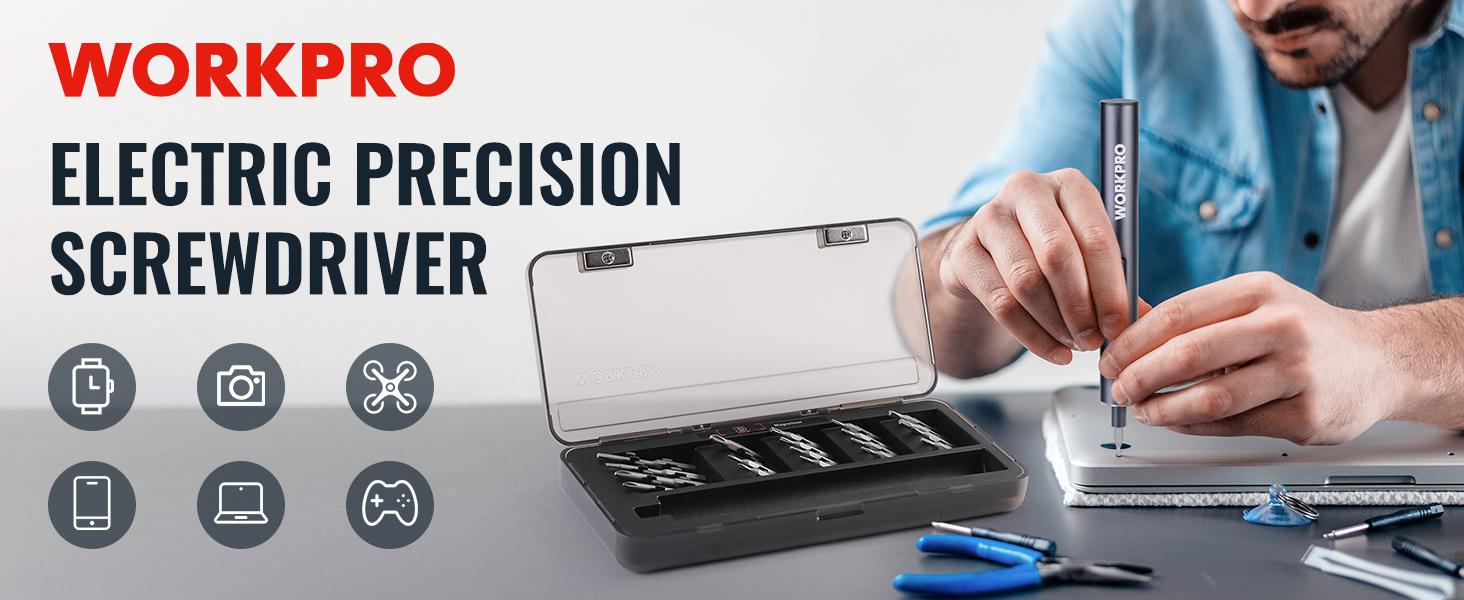 #SpringGlowUp WORKPRO Mini Electric Screwdriver, 20 in 1 Electric Precision Screwdriver with Magnetizer and S2 Steel Bits, Max 4.0V Magnetic Rechargeable Cordless Screwdriver Kit for Phone, Camera, Laptop