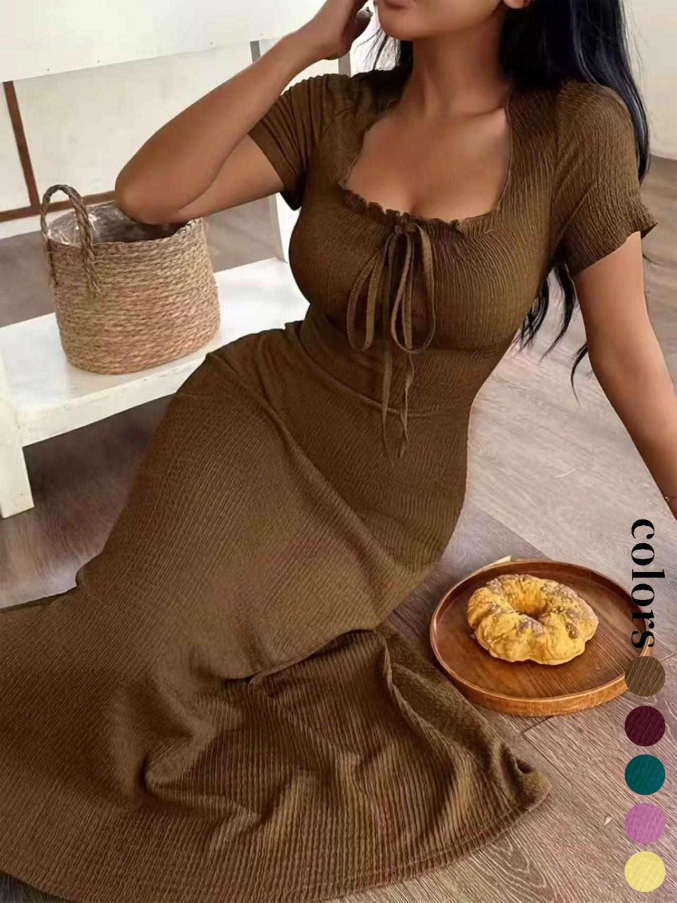 Women's Casual Long Dress Ruched, Slim Fit Short Sleeves Plain Design Basic, Perfect for Daily Wear & Stylish, Ideal Gift Choice Womenswear Women's Casual Long Dress Ruched, Slim Fit Short Sleeves Plain Design Basic, Perfect for Daily Wear & Stylish, Ideal Gift Choice Womenswear