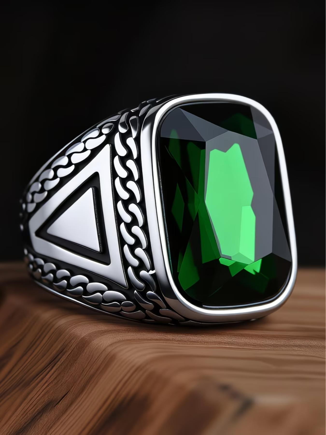 Tribal Style Men's Blue Ring, 316L Stainless Steel, Inlaid with Square Agate, Simple and Grand