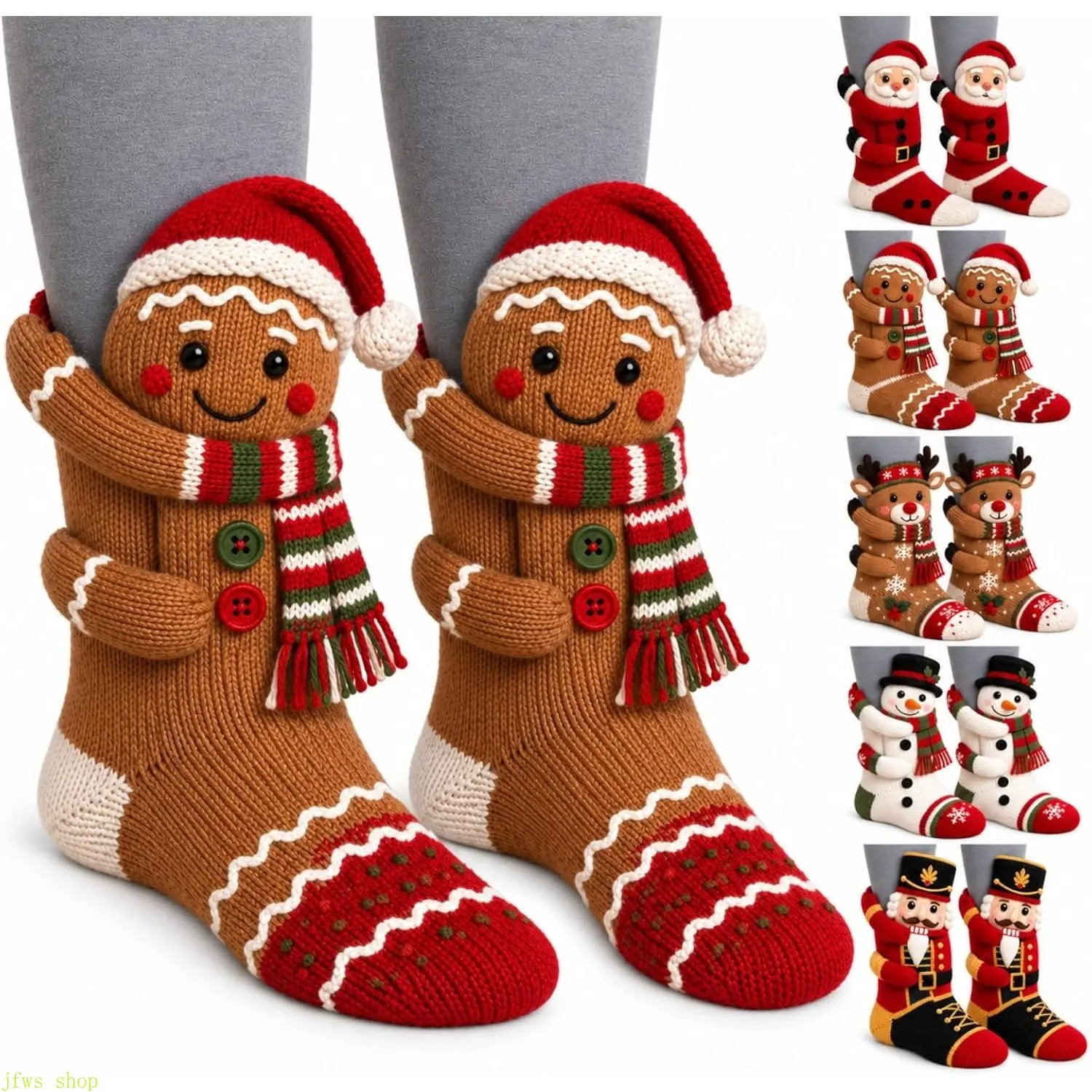 3D Hug Christmas Socks - Soft Stretchy Knit Holiday Socks, 5 Styles Available, for Home Lounging, Parties & Gifting, Adds Warm Holiday Atmosphere to Themed Outfits (Hand Wash Only), christmas socks, holiday socks, 3D christmas socks