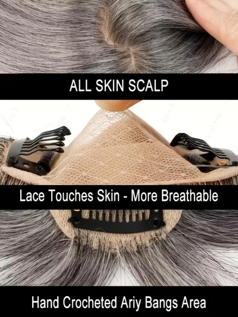 5X9 Real Human Hair Topper with Bangs for Women, Available in Natural Black, Dark Brown, Blonde, And White Gray, Featuring Straight Hair to Boost Volume And Conceal Gray Hair, Enhancing Your Overall Appearance, Perfect for Different Events 5X9 Real Human Hair Topper with Bangs for Women, Available in Natural Black, Dark Brown, Blonde, And White Gray, Featuring Straight Hair to Boost Volume And Conceal Gray Hair, Enhancing Your Overall Appearance, Perfect for Different Events