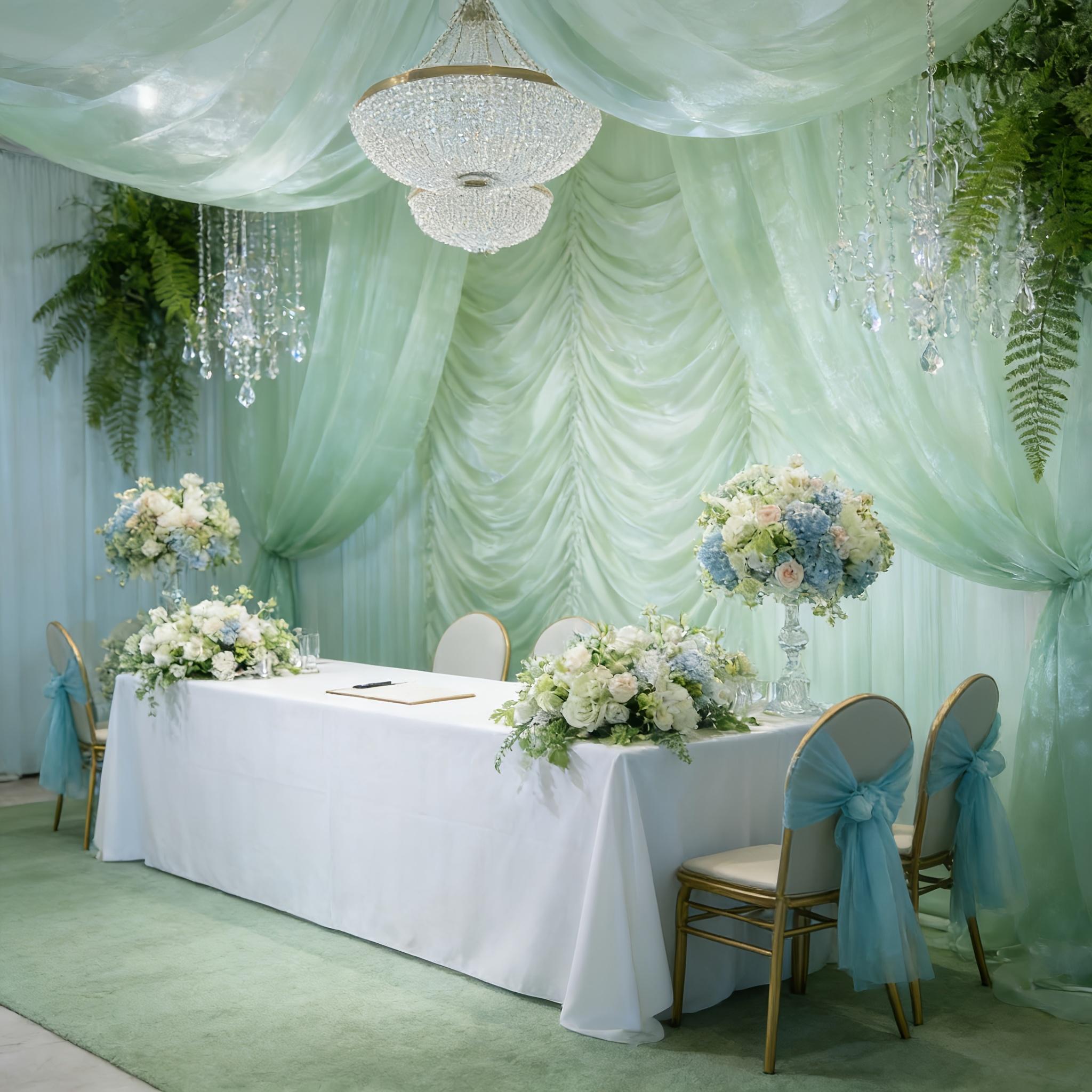 One piece of romantic light green large wedding tulle fabric, suitable for wedding arches, ceremony backdrops, tent decorations, Valentine's Day, Christmas, Halloween, Thanksgiving, etc., indoor and outdoor decorations, party banners, and pennants.