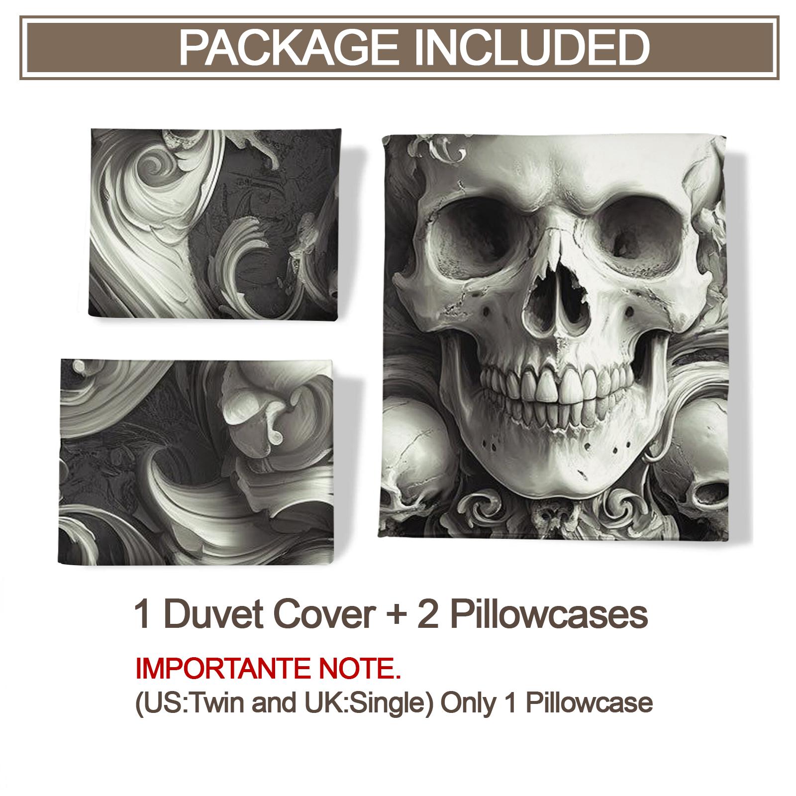 Skull Pattern Soft Durable Decorative Bedding Set, Includes 1 Fitted Sheet and 1 or 2 Pillowcases, No Cotton Inner Core, Ideal for Daily Use, Holidays, Birthdays