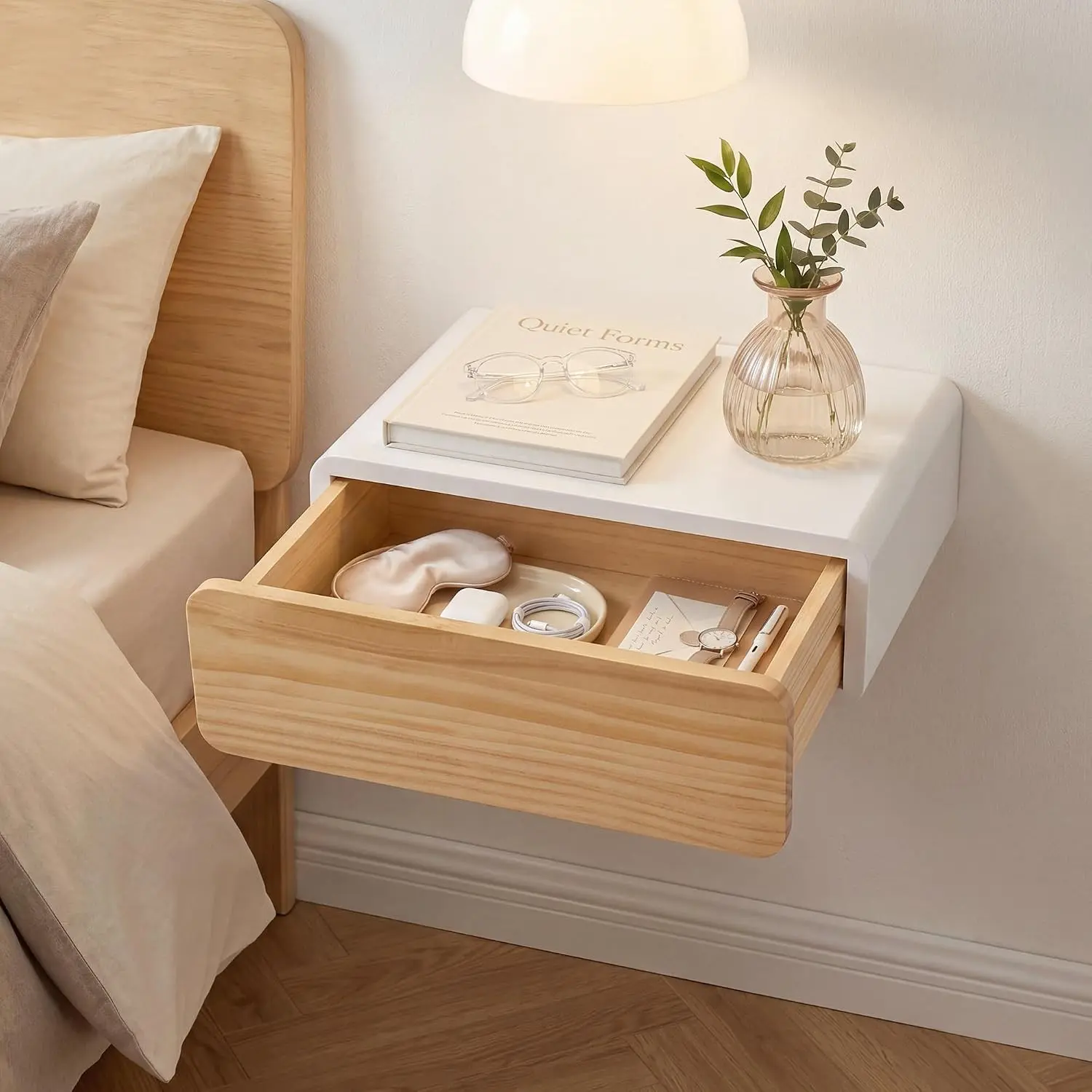Floating Nightstand White Wall Mounted Bedside Table with Drawer